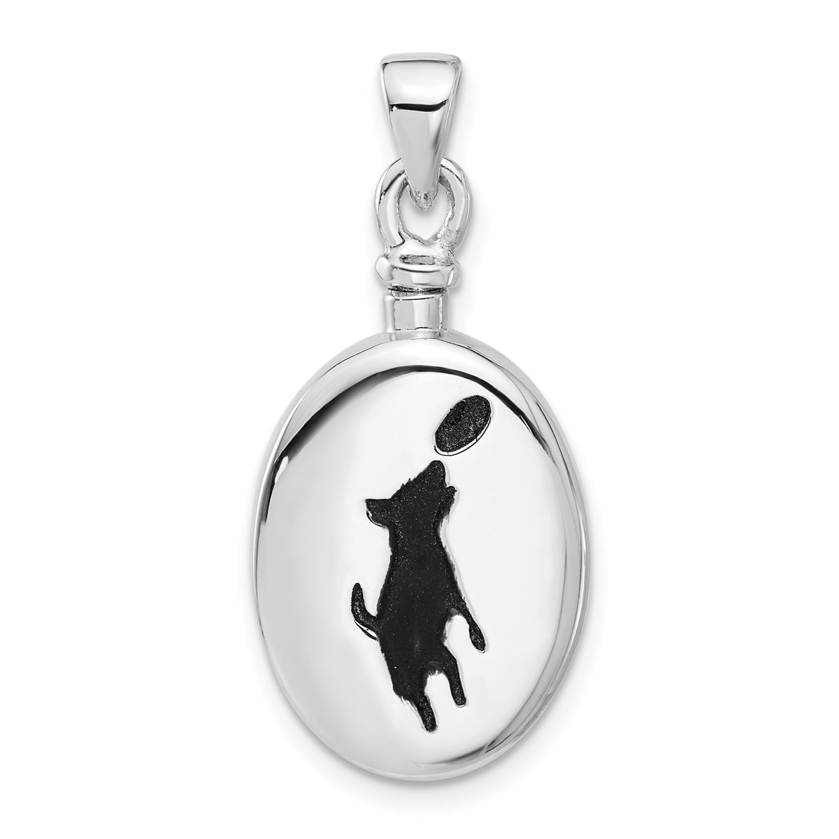 Sterling Silver Rhodium-plated Enamel Oval with Dog Ash Holder Pendant