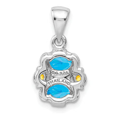 Sterling Silver Rhodium-plated Blue Topaz and Citrine Pendant
