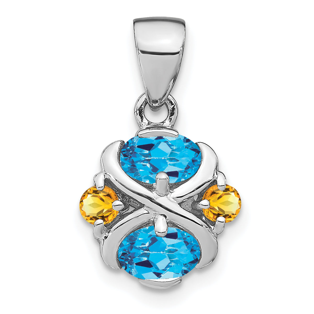 Sterling Silver Rhodium-plated Blue Topaz and Citrine Pendant