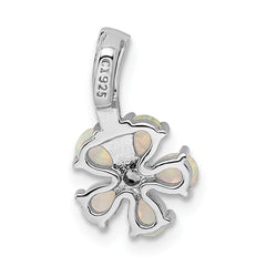 Sterling Silver Rhdoium Plated Opal Flower Pendant
