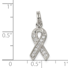 Sterling Silver Rhodium-plated CZ Awareness Ribbon Pendant