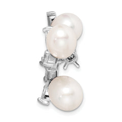 Sterling Silver Rhodium-Plated Floral Pearl Brooch with CZ Elegance