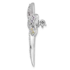Sterling Silver Dragonfly Pin with Colorful CZ Gemstones Polished Finish