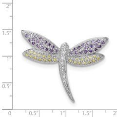 Sterling Silver Dragonfly Pin with Colorful CZ Gemstones Polished Finish