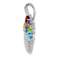 Sterling Silver Rhodium-Plated CZ Pendant & Pin with Multi-Color Charm