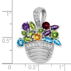 Sterling Silver Rhodium-Plated CZ Pendant & Pin with Multi-Color Charm