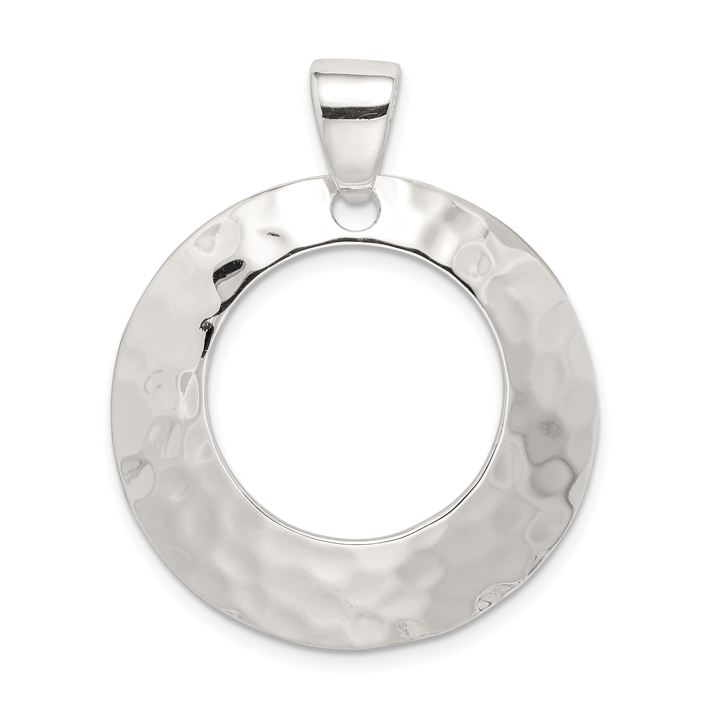 Sterling Silver Rhodium-plated Hammered Circle Pendant