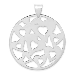 Sterling Silver Polished Cut-Out Hearts Circle Pendant