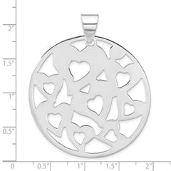 Sterling Silver Polished Cut-Out Hearts Circle Pendant