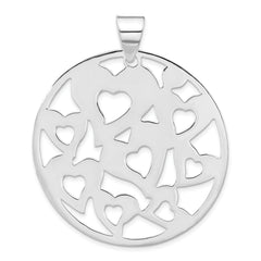 Sterling Silver Polished Cut-Out Hearts Circle Pendant