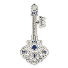 Sterling Silver Rhodium-plated Blue and Clear CZ Key Slide