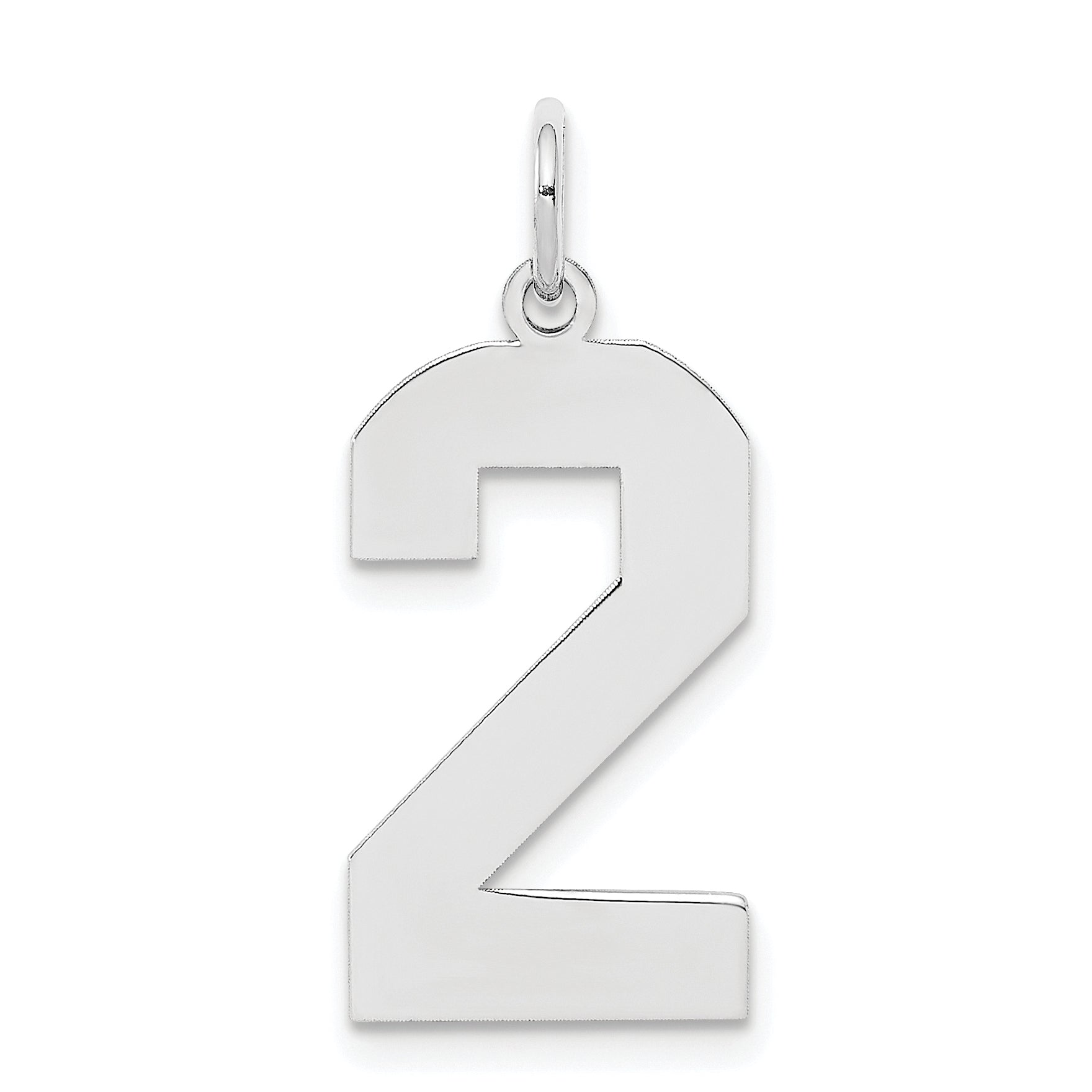 Sterling Silver/Rhodium-plated Polished Number 2 Charm
