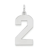 Sterling Silver/Rhodium-plated Polished Number 2 Charm