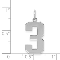 Sterling Silver/Rhodium-plated Polished Number 3 Charm