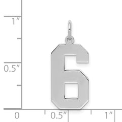Sterling Silver/Rhodium-plated Polished Number 6 Charm