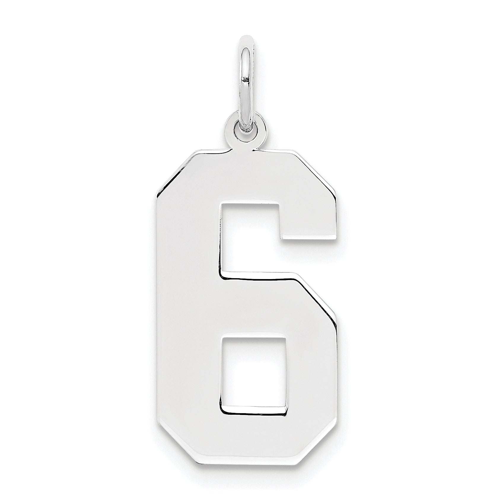 Sterling Silver/Rhodium-plated Polished Number 6 Charm