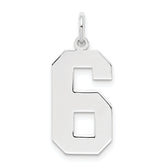 Sterling Silver/Rhodium-plated Polished Number 6 Charm