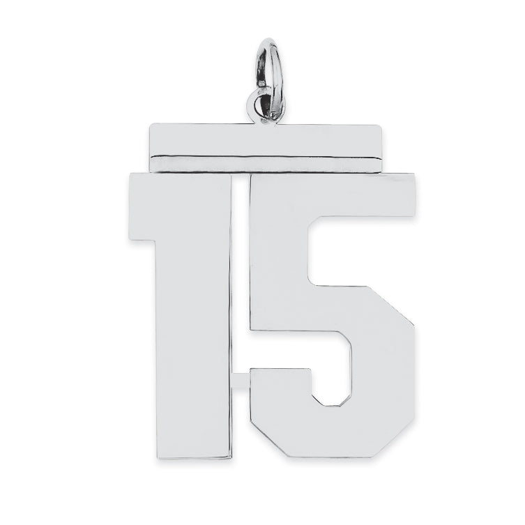 Sterling Silver/Rhodium-plated Polished Number 15 Charm