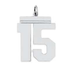 Sterling Silver/Rhodium-plated Polished Number 15 Charm