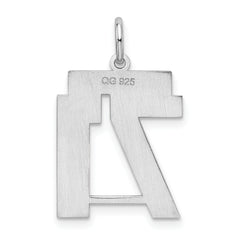 Sterling Silver Rhodium-plated Medium Satin Number 71 Charm