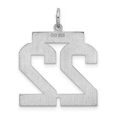 Sterling Silver Rhodium-plated Large Satin Number 22 Charm