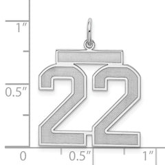 Sterling Silver Rhodium-plated Large Satin Number 22 Charm