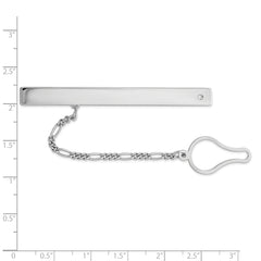 Men's Sterling Silver Rhodium Plated Tie Clip with Clear CZ