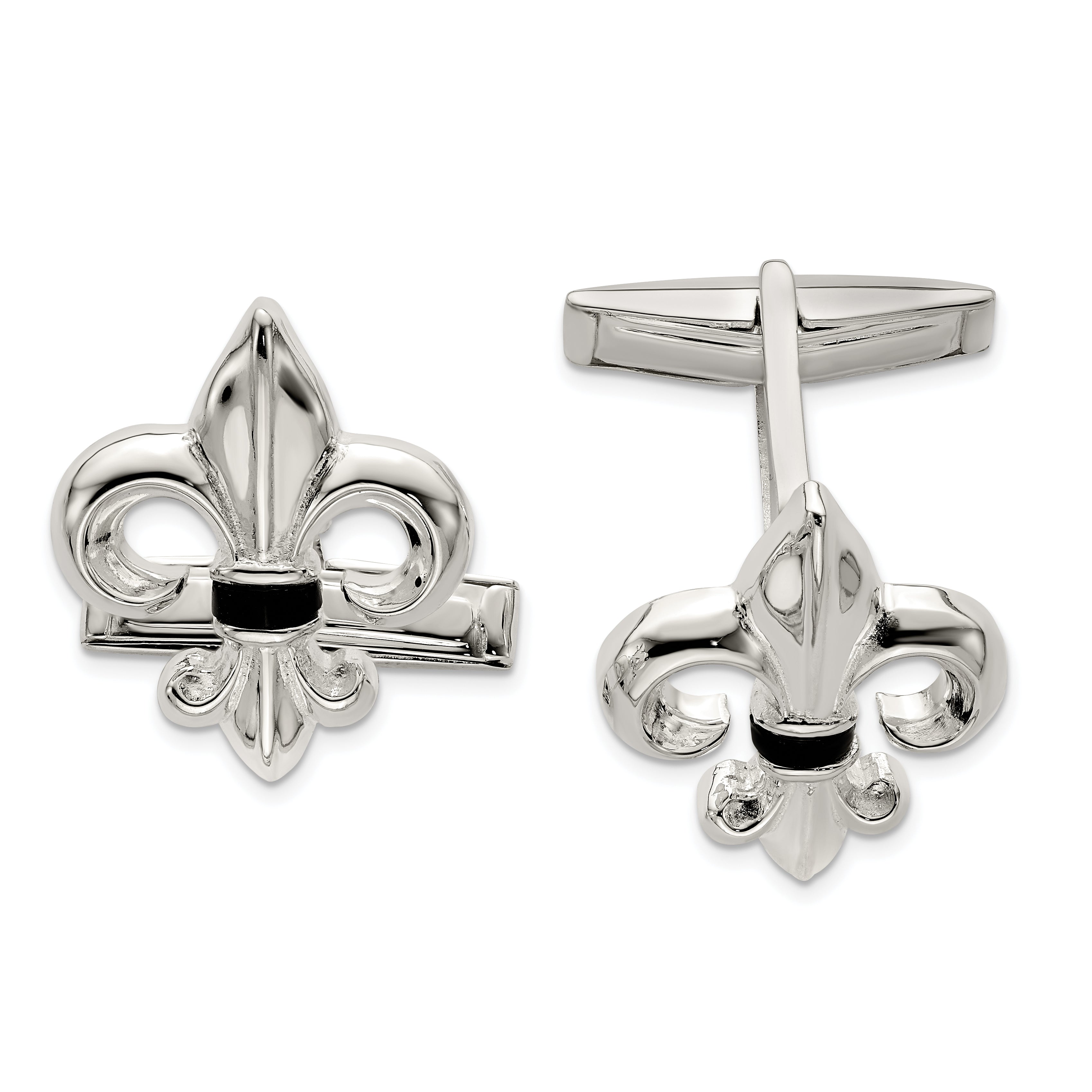 Sterling Silver Fleur De Lis w/Onyx Cuff Links