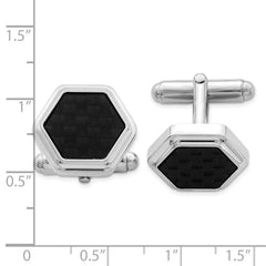 Sterling Silver Rhodium-Plated Cufflinks with Black Carbon Fiber Inlay
