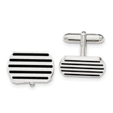 Sterling Silver Black 5 Stripe Enamel Cuff Link
