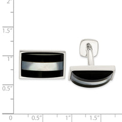 Sterling Silver 925 Men's Cufflinks with Mother of Pearl & Onyx Polished Finish
