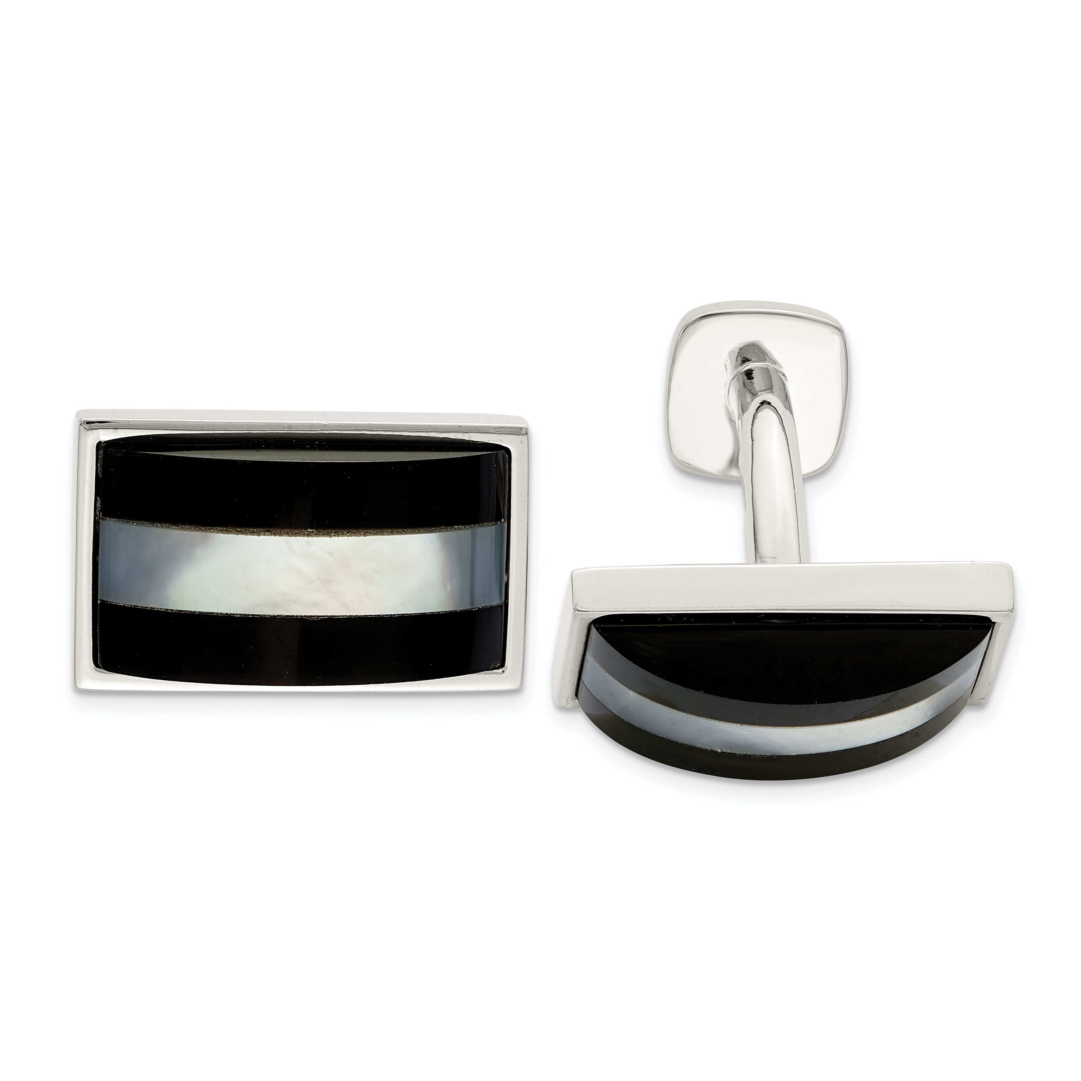 Sterling Silver Mother Of Pearl & Onyx Cufflinks