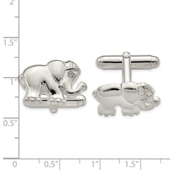 Sterling Silver CZ Elephant Cuff Links with Polished Finish for Men