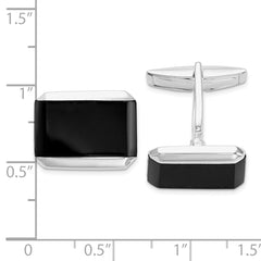 Sterling Silver Onyx Cuff Links with Polished Rhodium Finish for Men