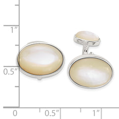 Sterling Silver 925 Oval Mother of Pearl Cuff Links Polished, Bezel Set, Men's