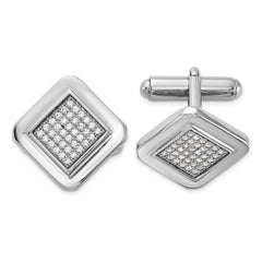 Sterling Silver Rhodium-plated Polished CZ Square Cuff Links