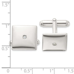 Sterling Silver Rhodium-plated Polished with CZ Square Cuff Links