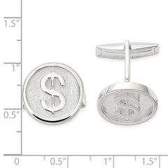 Sterling Silver Polished Round Dollar Sign Cuff Links