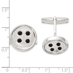 Sterling Silver Polished Onyx Button Cuff Links