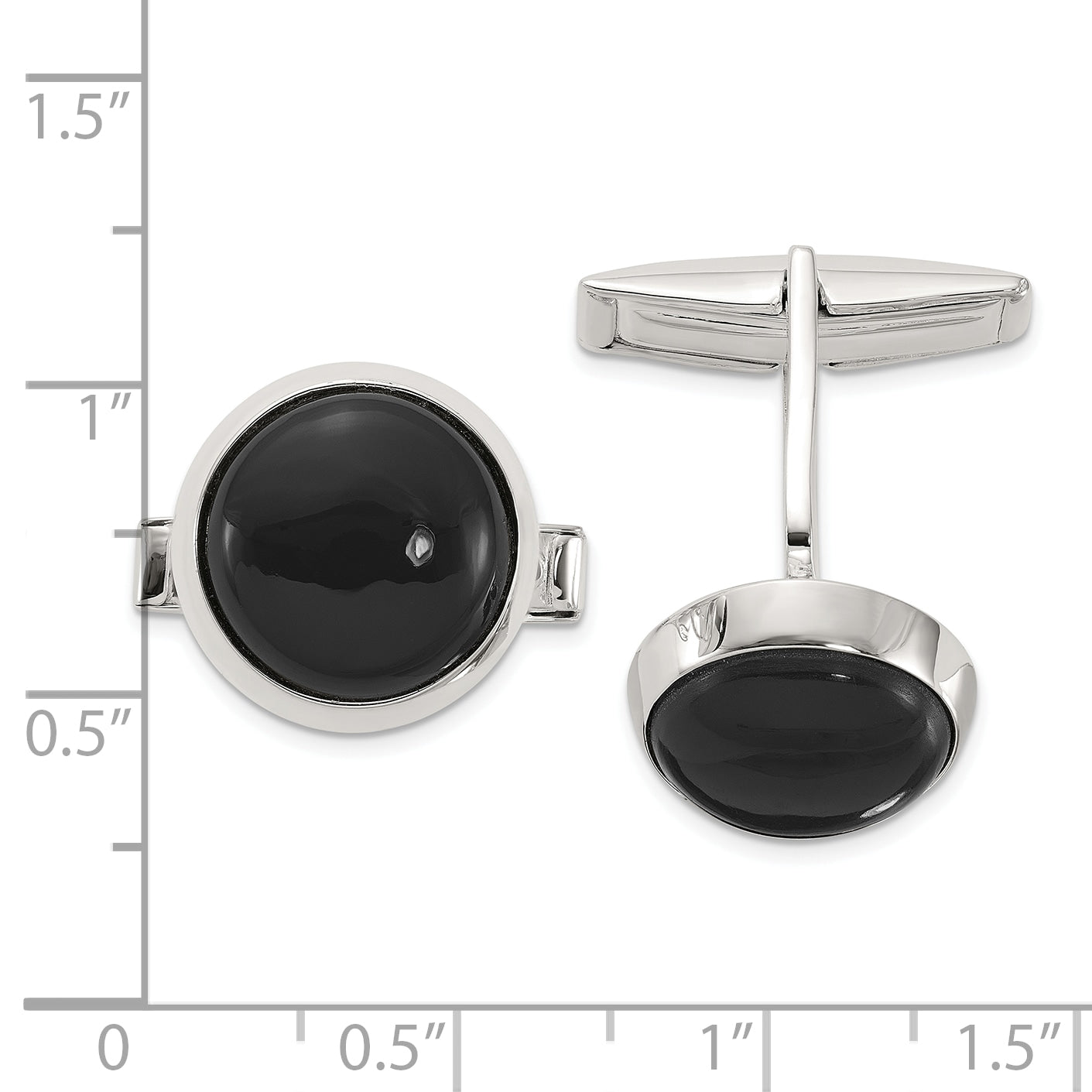 Sterling Silver Polished Round Onyx Cuff Links