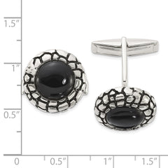 Sterling Silver Polished Round Onyx with Enamel Cuff Links