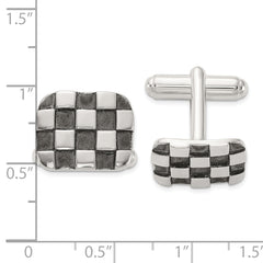 Sterling Silver Oxidized Brushed and Polished Checkerboard Cuff Links