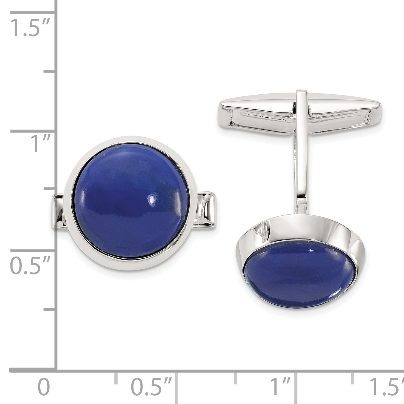 Sterling Silver Polished Round Lapis Cuff Links
