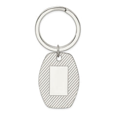Men's Sterling Silver Rhodium-Plated Key Chain with Polished Finish and Engravable Charm