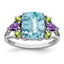 Sterling Silver Rhodium Light Swiss Blue Topaz, Amethyst & Peridot Ring