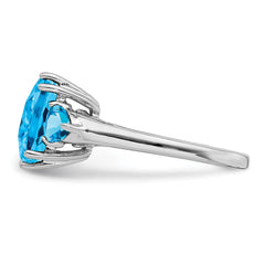 Sterling Silver Rhodium Checker-Cut Blue Topaz Ring
