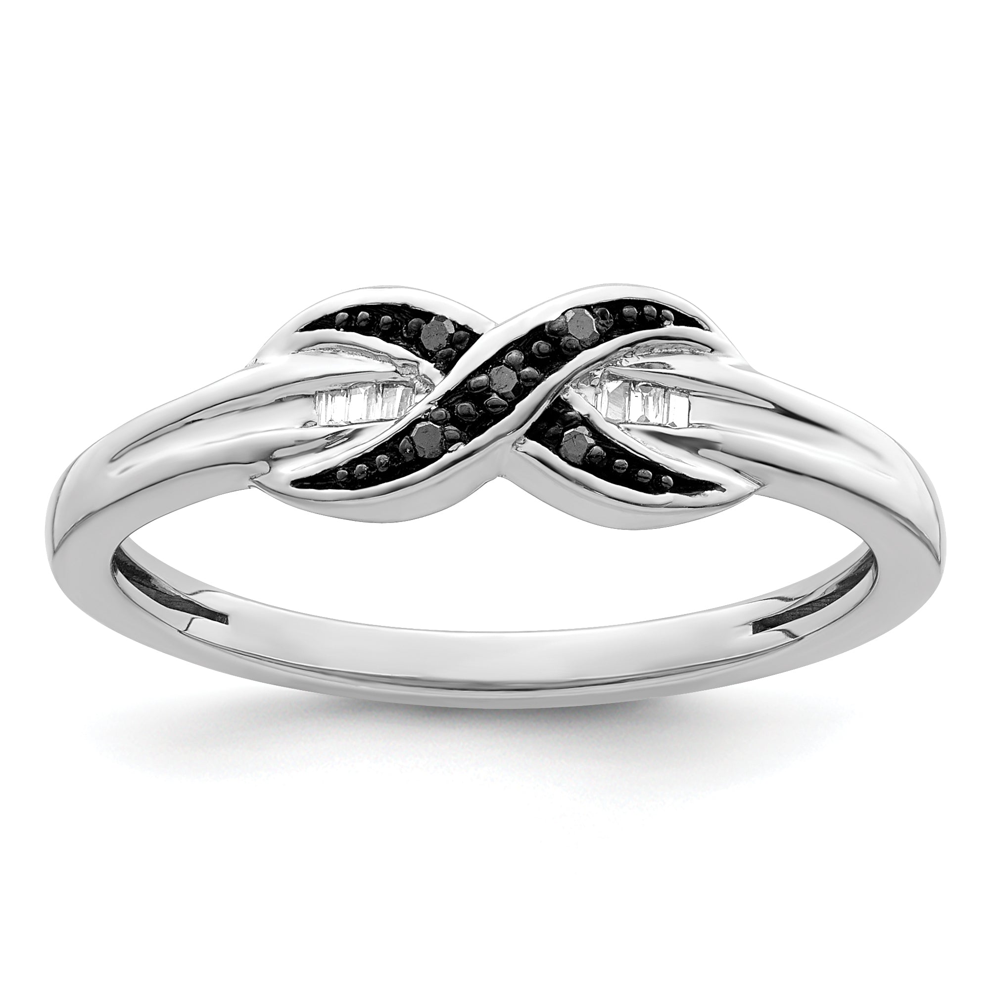 White Night Sterling Silver Rhodium-plated Black and White Diamond Ring