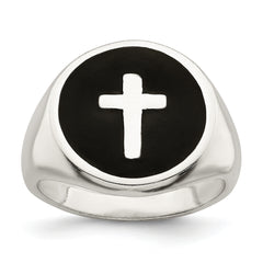 Sterling Silver Rhodium-plated Enameled Cross Ring
