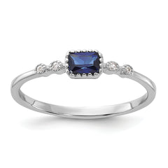SS Rhodium-plated .02Cr. Blue Spinel and .02Cr. White Sapphire Ring