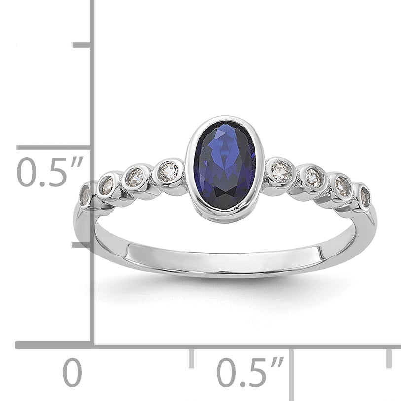 SS Rh-plated  .01Created White Sapphire .56Created Blue Spinel Ring